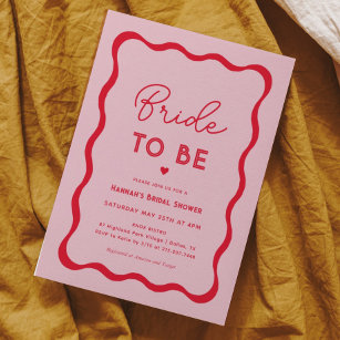 Wavy Retro Pink and Red Bride To Be Bridal Shower Invitation