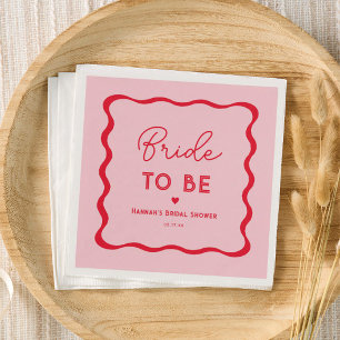 Wavy Retro Pink and Red Bride To Be Bridal Shower Napkins