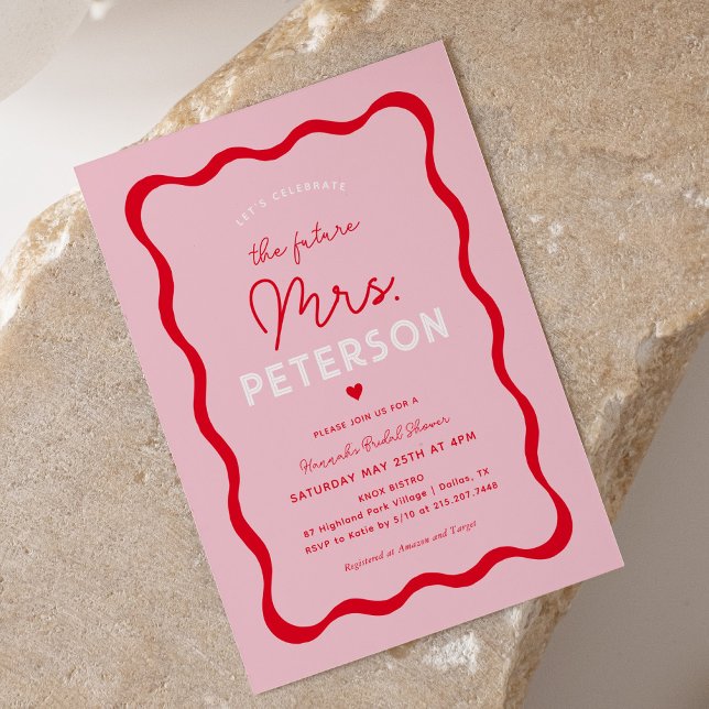 Wavy Retro Pink and Red Future Mrs Bridal Shower Invitation (Creator Uploaded)