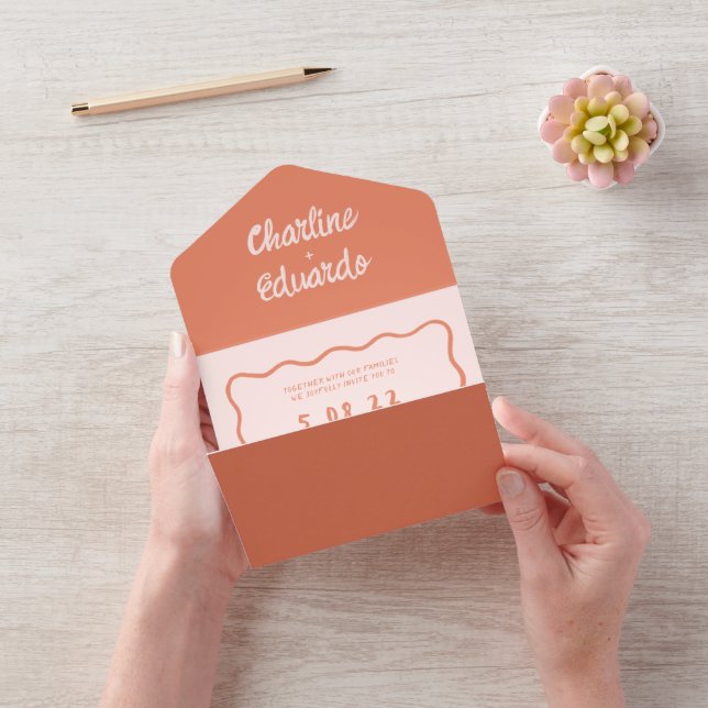 Wavy Retro Pink and Red  Handwriting Wedding All In One Invitation (Video)