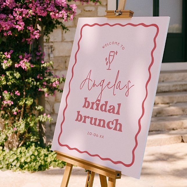 Wavy Retro Pink & Red Bridal Brunch Welcome Sign (Creator Uploaded)
