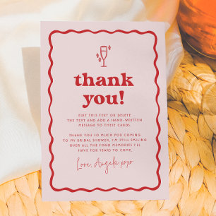 Wavy Retro Pink & Red Groovy Modern Bridal Brunch Thank You Card