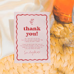 Wavy Retro Pink & Red Groovy Modern Bridal Brunch Thank You Card<br><div class="desc">A groovy thank you card to match our Retro Pink & Red Groovy Modern Bridal Brunch collection. This design features a hand-drawn wavy border in a bright red color and a custom heartfelt thank-you message to express your gratitude to friends and family. The bride's name is written in red handwriting...</div>