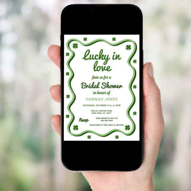 Wavy Retro Shamrock Green Bridal Shower Invitation (Front Digital)