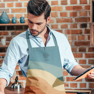 Wavy Retro Stripe Logo Apron