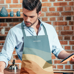 Wavy Retro Stripe Monogram  Apron