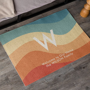 Wavy Retro Striped Monogram  Doormat