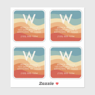 Wavy Retro Striped Monogram Personal Contact Sticker