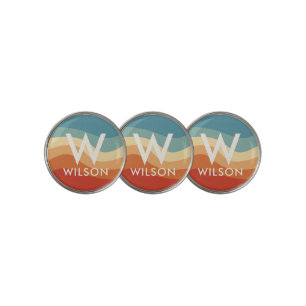 Wavy Retro Striped Monogram Personal Golf Ball Marker