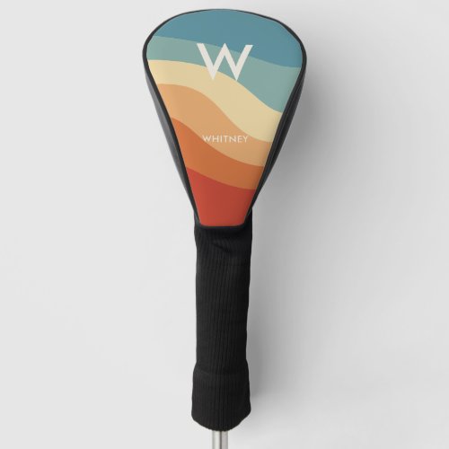 Wavy Retro Striped Monogram Personal Golf Head Cover