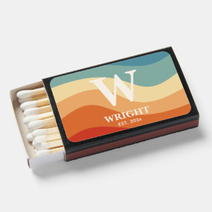 Wavy Retro Striped Monogram Personal Matchboxes