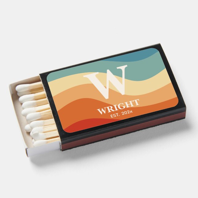 Wavy Retro Striped Monogram Personal Matchboxes (Front Open)