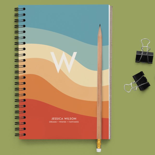 Wavy Retro Striped Monogram Personal Notebook (Creator Uploaded)