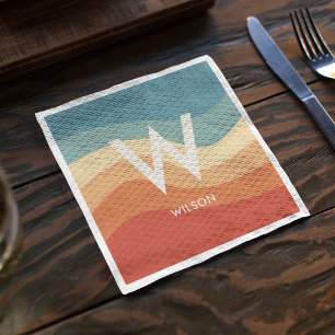 Wavy Retro Striped Monogram Personal Party Napkins