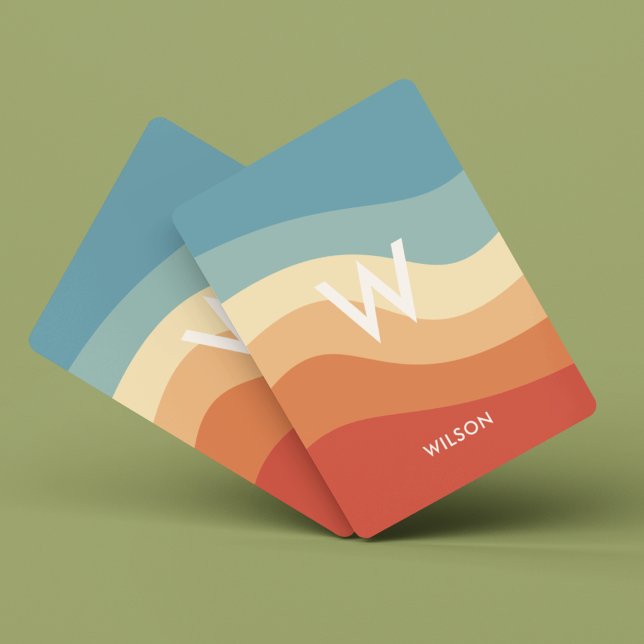 Wavy Retro Striped Monogram Personal Poker Cards (Creator Uploaded)