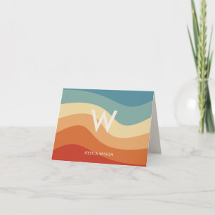 Wavy Retro Striped Monogram Personal Stationery  Card