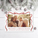 Wavy Ribbon Red and White Christmas Photo Holiday Card