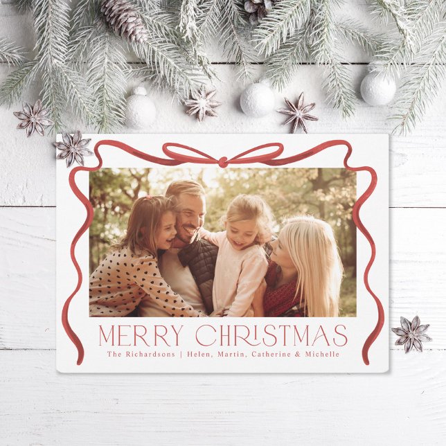Wavy Ribbon Red and White Christmas Photo Holiday Card (Creator Uploaded)