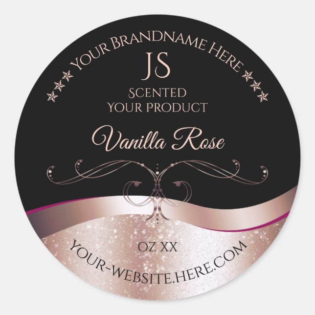 Wavy Rose Gold Decor Black Monogram Product Label (Front)