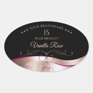 Wavy Rose Gold Decor Black Monogram Product Label
