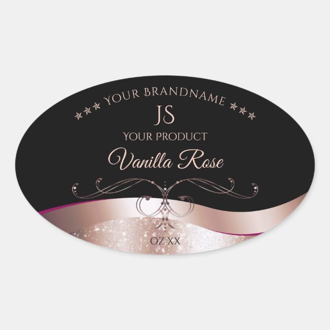 Wavy Rose Gold Decor Black Monogram Product Label (Front)