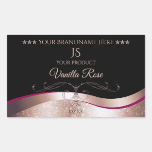 Wavy Rose Gold Decor Black Monogram Product Label