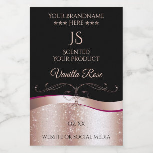 Wavy Rose Gold Decor Black Monogram Product Label