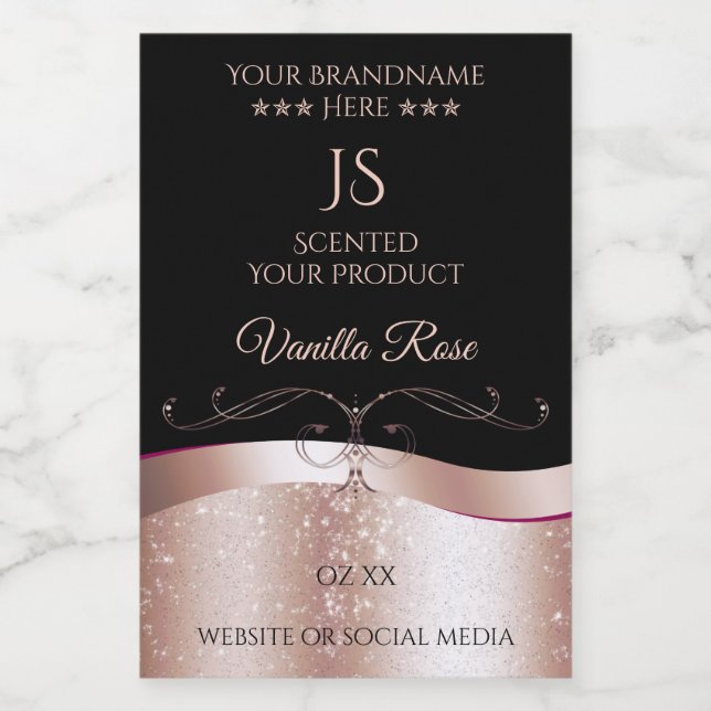 Wavy Rose Gold Decor Black Monogram Product Label (Single Label)