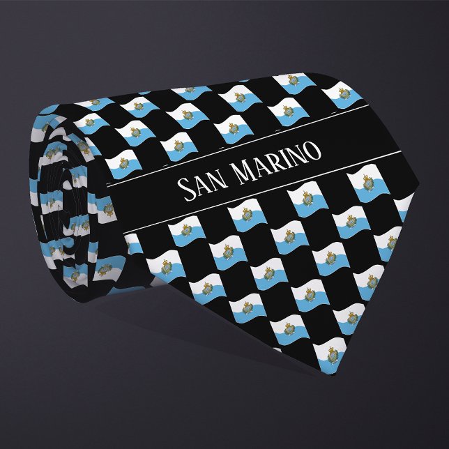 Wavy San Marino Flag Pattern  Neck Tie (Creator Uploaded)