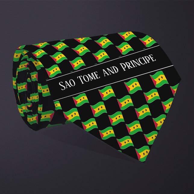 Wavy Sao Tome and Principe Flag Pattern  Neck Tie (Creator Uploaded)