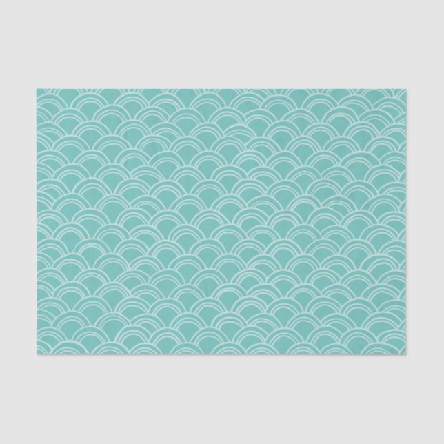 Wavy Scallops Pattern White Aqua Tissue Paper (Front)