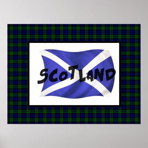 Wavy Scotland Flag and Tartan Poster