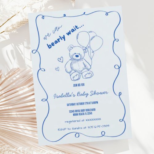 Wavy Scribble Hand Drawn Bearly Wait Baby Shower Invitation