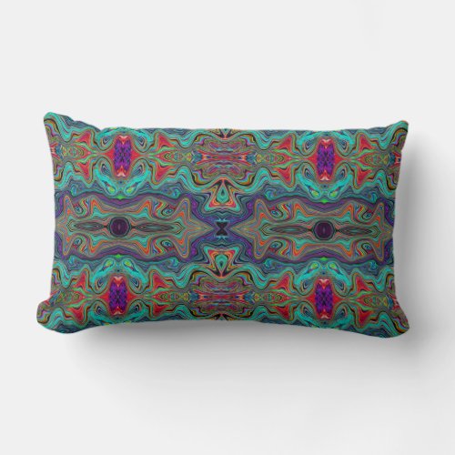 Wavy Sea Foam Green and Red Trippy Pattern Lumbar Pillow