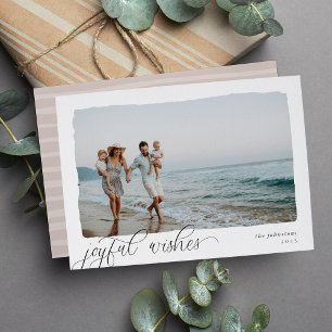Wavy   Simple Horizontal Joyful Wishes Photo Holiday Card