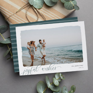 Wavy Simple Horizontal Joyful Wishes Photo Holiday Card
