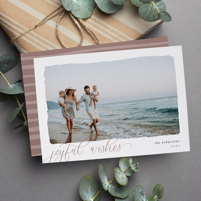 Wavy | Simple Horizontal Joyful Wishes Photo Holiday Card (Creator Uploaded)