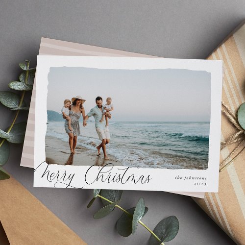 Wavy  Simple Horizontal Merry Christmas Photo Holiday Card