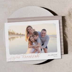 Wavy Simple Horizontal Photo Hanukkah Foil Holiday Card