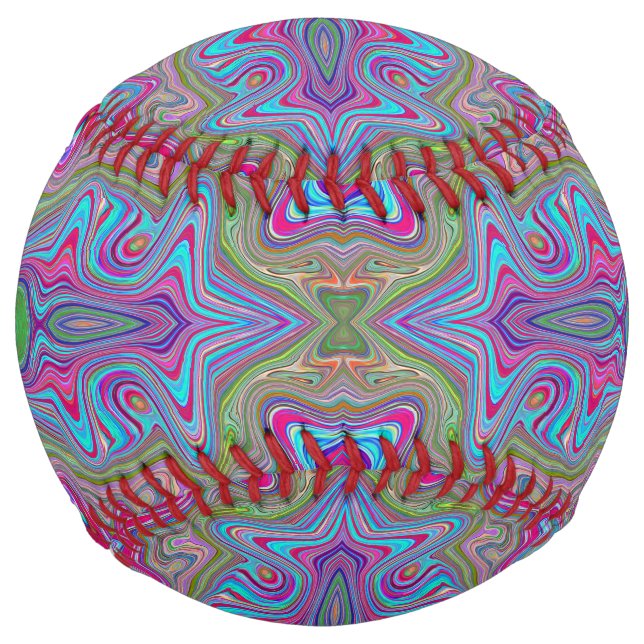 Wavy Sky Blue Multicolored Trippy Pattern Softball (Front)