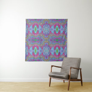 Wavy Sky Blue Multicolored Trippy Pattern Tapestry