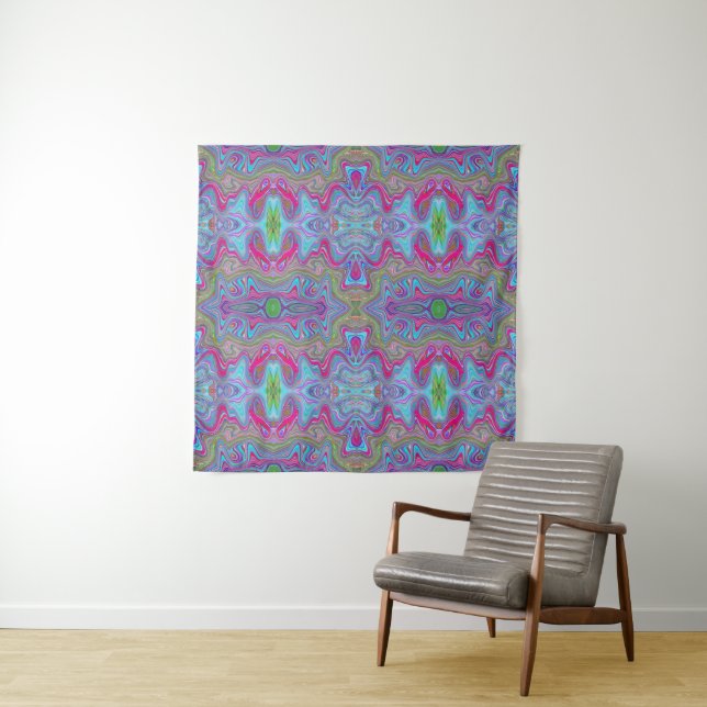 Wavy Sky Blue Multicolored Trippy Pattern Tapestry (In Situ)