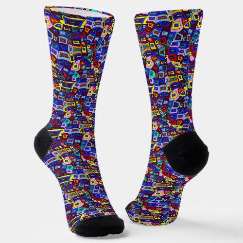 Wavy Squares Pattern Crew Socks