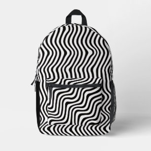Wavy Stripe Black and White Printed Backpack