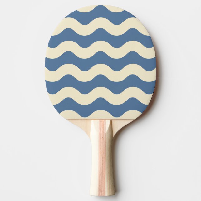 Wavy Stripe Capri Blue Color Ping Pong Paddle (Front)