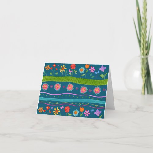 Wavy Stripe Floral NotecardBlank inside Card