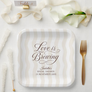 Wavy Stripe Love Is Brewing Bridal Shower Party Paper Plates