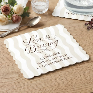 Wavy Stripe Love Is Brewing Scalloped Paper Coaster