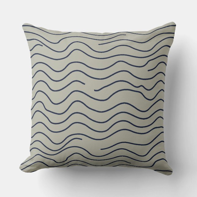 Wavy Stripe Taupe Navy Throw Pillow (Front)