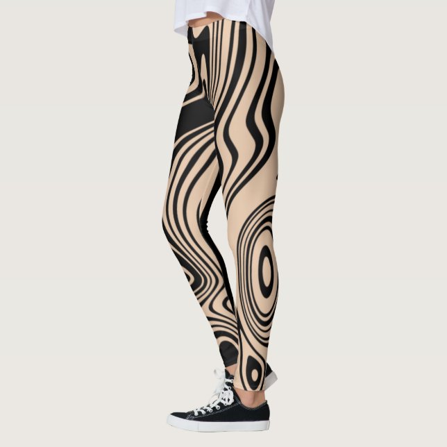 Wavy Striped Black Beige Leggings or Choose Colors (Left)
